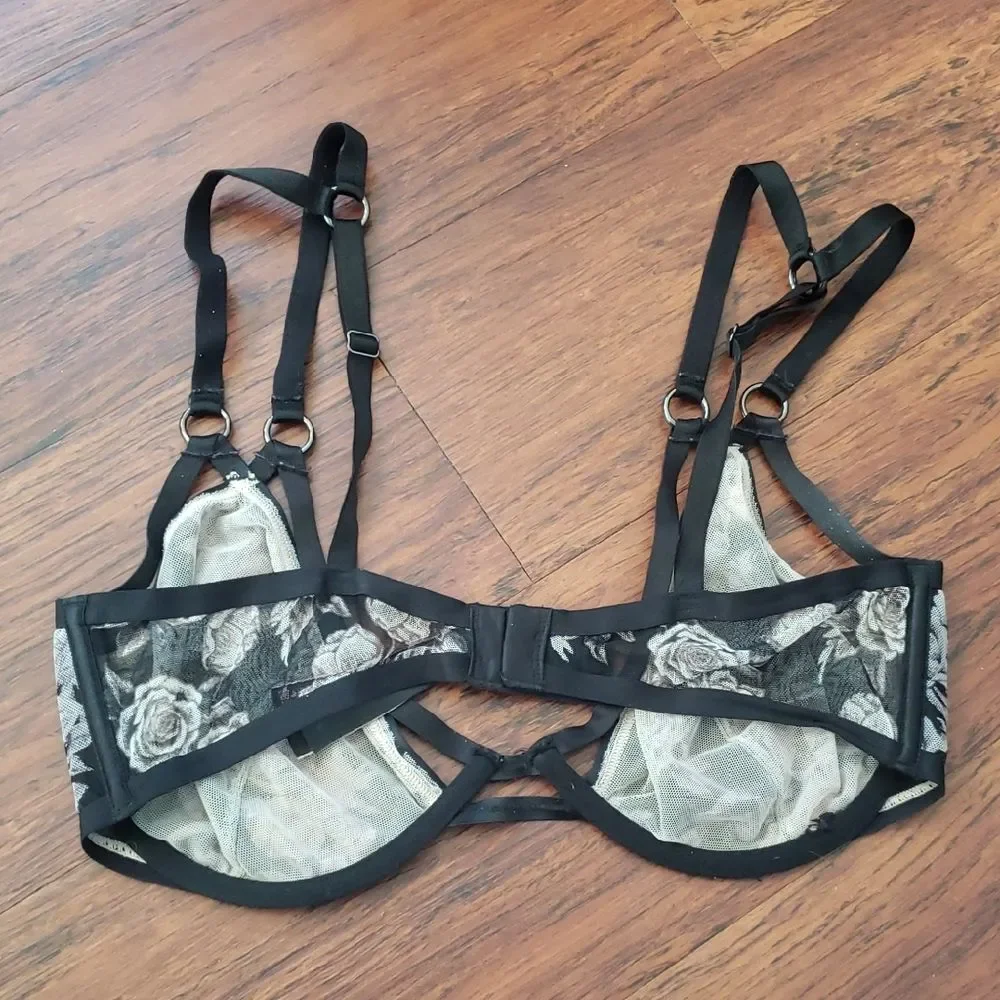 Victorias Secret Floral Mesh Bra Size 38D Chic Feminine Dainty Fairy Whimsigoth - Picture 2 of 3
